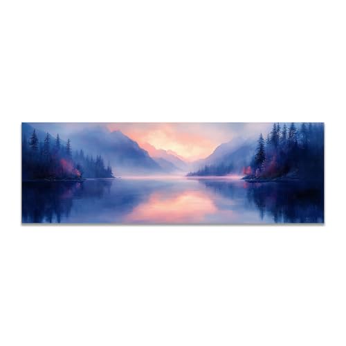 JOSUE Tela Lago Montagna Luce Tramonto - Arte Murale Paesaggio per Salotto Accogliente Studio Meditazione(M)-40x120cm �z����