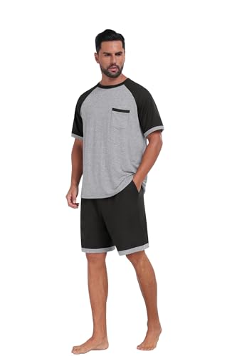 Image of Mens Pajamas Set Lightweight Summer Pjs Sleepwear Soft Comfy Short Sleeve Loungewear With Pocket (S-4X)