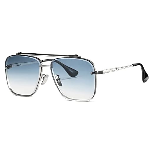Gtand Óculos de sol moderno moderno quadrado aviador gradiente para mulheres e homens óculos de sol de metal vintage, Armação prata C5/lente azul gradiente, 58mm