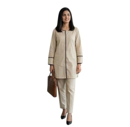 Women's Pure Cotton Kurta Set, Beige, Formal Ethnic Office Wear, Lightweight Breathable Coord Set with Pant-picture-52