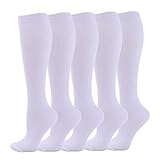 FREOJGU Kompressionsstrümpfe 5 Paar Kompressionsstrümpfe for Männer, Laufsportsocken, kniehoch, 20–30 mmHg, medizinische Ödeme, Krampfadern, Kompressionsstrumpf for Frauen(White5,S-M)