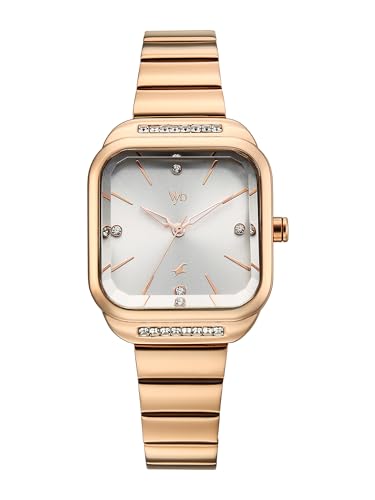 Image of Fastrack Vyb Seeker with Quartz Analog Light Grey Dial Rose Gold Stainless Steel Strap Watch for Girls - FV60124WM01W
