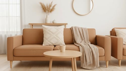 Image of Premium Cotton Cushion Cover, 20 Inch x 20 Inch, Circular Knit Neutral Textured, Square Accent, Cushion Cover Set of 4 for Living Room, Sofa (Diamond-10)