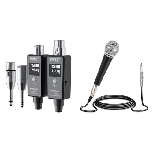 Image of Pyle Wireless XLR Adapter System for Dynamic Microphones with Handheld Dynamic Moving Coil Cardioid Microphone, 15ft XLR Cable