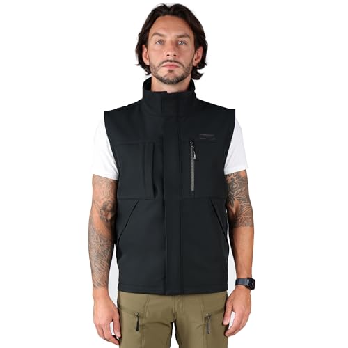 Ellobird Men's Softshell Vest, Warm Windproof Zip Pockets Waterproof Outerwear, Casual Hiking Travel Golf Sleeveless Jacket