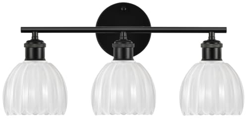 Image of Bathroom Light Fixtures, 3-Light Brushed Black Vanity Lights for Bathroom with White Tulip Glass Shade, 20 inch Vintage Bathroom Vanity Lighting Fixtures Over Mirror for Bedroom Living Room Hallway