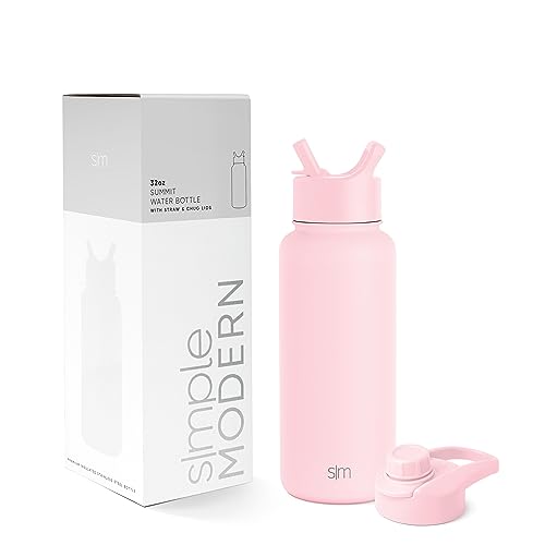 Image of Simple Modern Water Bottle with Straw and Chug Lid Vacuum Insulated Stainless Steel Metal Thermos Bottles | Reusable Leak Proof BPA-Free Flask for Sports, Gym | Summit Collection | 32oz, Blush