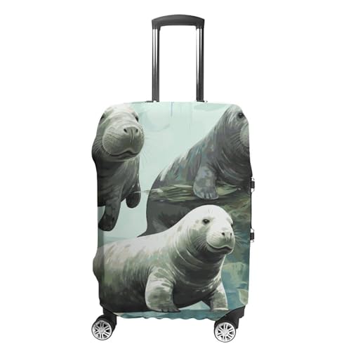 Rabbits Manatees Luggage Cover Tsa Approved Suitcase Covers for Luggage Elastic Washable Suit Case Covers Anti-Scratch Travel Luggages Sleeve Suitcase Protector Fits 19-30 Inch Case(XL)