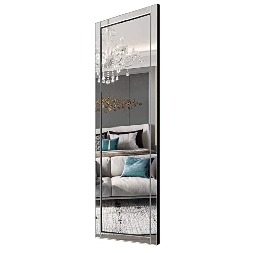 Image of Syndra 56 inchx20 inch Wall Mounted Full Length Mirror with Reflect Frame, Large Rectangle Beveled Frameless Full Body Mirror, Vertical & Horizontal Over Sink Long Mirrors for Bathroom, Bedroom, Living Room