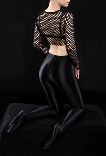 Image of FEOYA Women's Wet Look Footed Leggings Metallic Dance Tights Shiny Leggings Shimmer Pants Glitter Tights