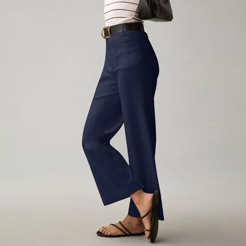 Pull-On Chino Pants Women Casual Business Cropped Work Pants High Waisted Casual Straight Leg Ankle Pants w/Pockets3