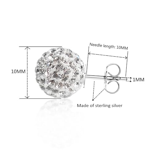 925 Sterling Silver Sparkle Crystal Ball Stud Earrings for Women3