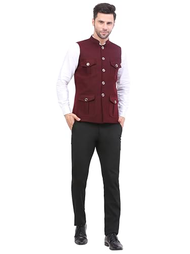 Image of FH Wearza Polywool tweed Solid multipocket Sleeveles Nehru Jacket For Men