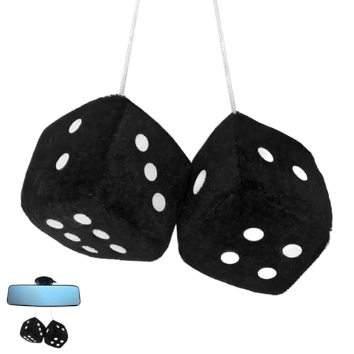 Fuzzy Dice for Rear View Mirror Fuzzy Dice for Car Mirror Car Mirrors Hanging Accessories Soft Automotive Accessories Plush Retro Square Hanging Dices Black