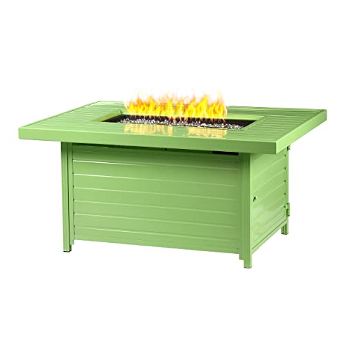 Image of Oakland Living Rectangular 48 in. x 36 in. Aluminum Propane Fire Pit Table, Glass Beads, Two Covers, Lid, 57,000 BTUs in Green Finish