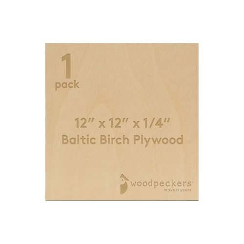 6 mm Baltic Birch Plywood 1/4 x 12 x 12 Inch, Box of 1 B/BB Grade Craft Wood, Stronger Than Basswood Sheets, for Laser, CNC Cutting and Wood Burning, by Woodpeckers