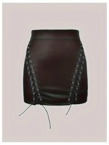Floerns Women's High Waist Leather Mini Skirt Lace Up Side Night Out Bodycon Skirts3