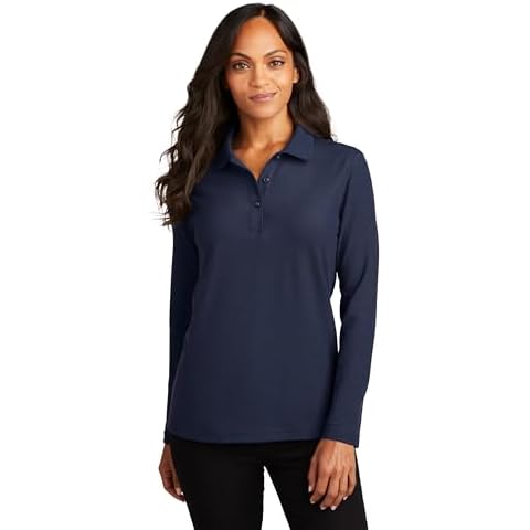 Port Authority Ladies Silk Touch Long Sleeve Polo. L500LS, Navy, XL Cover