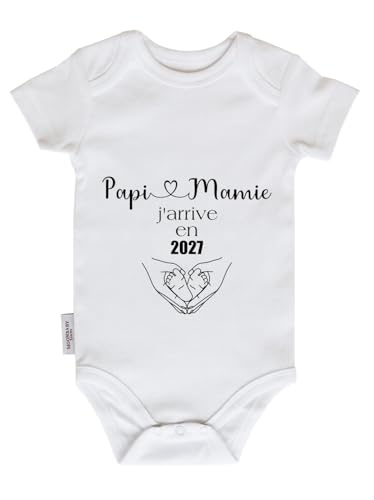 PAPI MAMIE J'ARRIVE EN 2027 body en coton blanc annonce grossesse - MoonBabyStore (2027)