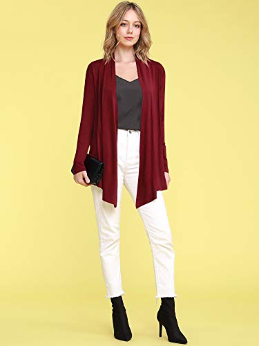 Image of Lock and Love Women's Draped Front Open Asymmetrical Cardigan - Casual Long Sleeve Lightweight Duster