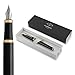 Parker IM Fountain Pen, Black Lacquer Gold Trim, Fine Nib with Blue Ink Refill (1931645)
