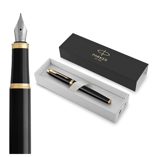Parker IM Fountain Pen, Black Lacquer Golden Trim, Fine Nib with Blue Ink Refill (1931645)