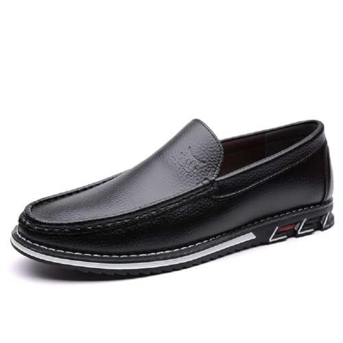Mens Casual Leather Shoes Business Slip-on Shoes Comfort Fashion Driving Shoes for Male,All Black,48EU=12 M US