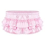 renvena Sissy - Braguitas de satén para hombre, ropa interior con volantes, bragas de bikini, bragas cortas, ropa interior sexy, Rosa., XXL