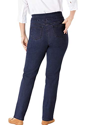 Woman Within Plus Size Womens Plus-Size Flex-Fit Pull-On Straight-Leg Gap-Free Stretch Denim Jeans2