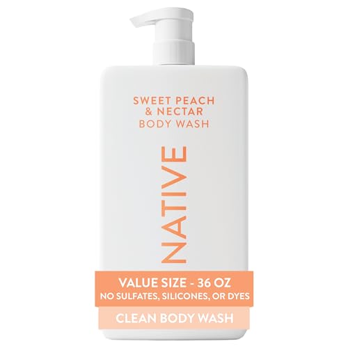 Native Body Wash for Women & Men, Sweet Peach & Nectar, 36 oz Pump Bottle, Sulfate-Free & Gentle
