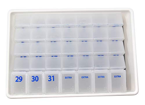 Xl Monthly 31 Day Pill Organizer Five Individual Weekly Organizers And Pill Box Storage Tray (White) Bpa Free #TOP5