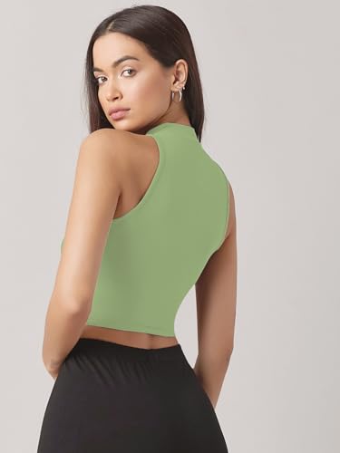 Image of Sugathari Women's & Girls' Solid Ribbed High Neck Sleeveless Crop Tops for Women (Top 37)