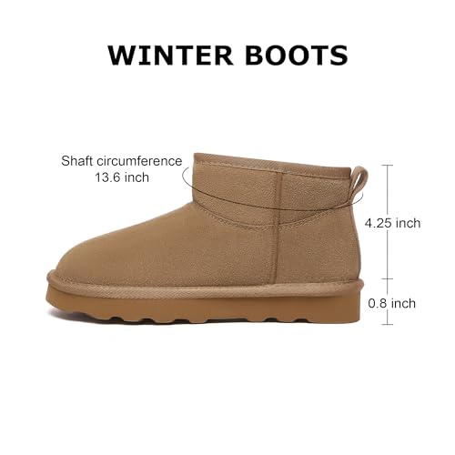 Women's Genuine Suede Winter Mini Boots Water Resistant Snow Booties with Cozy Faux Fur Lining Anti-Slip Memory Foam Insole Lightweight Pull On Ankle Boots Outdoor2