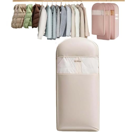 Space Saving Hanging Garment Bag - Self-Compression Zipper Storage for Coats Blankets Sweaters Seasonal Clothes - Dust-Proof Space-Efficient