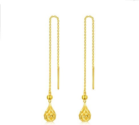 18K Gold Women Threader Earrings, Real Yellow Gold Dangle Drop Earrings Ear Line Hypoallergenic Jewelry Gift for Her, Mom, Wife, Girl