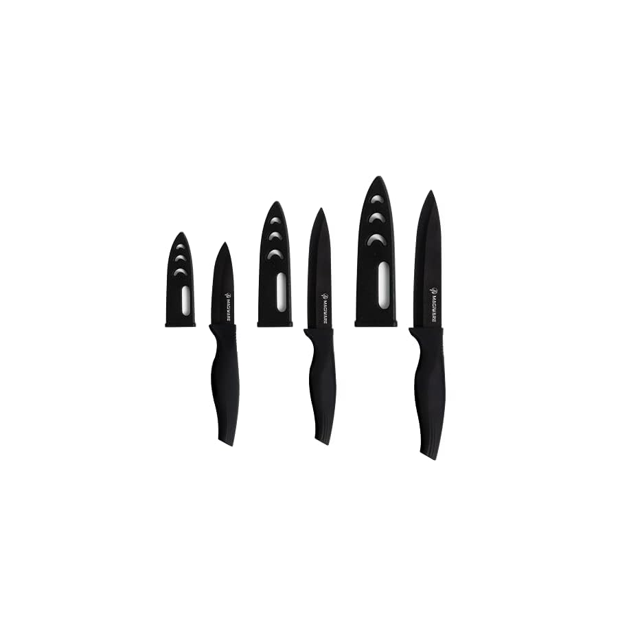 Magiware 6-Piece Paring Knife Set with Sheaths-Ceramic Blade Sharp Rust Proof Stain Resistant (include 5inch Utility Knife, 4inch Fruit Knife,3inch Paring Knife)-Black (win0529)