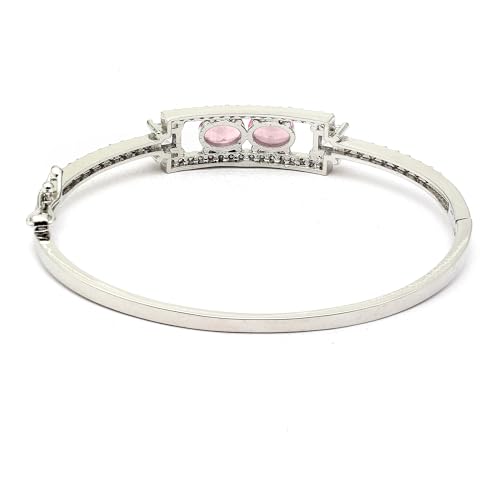 Image of ZENEME Rhodium-Plated Oval Shape American Diamond Studded Handmade Kada Bracelet For Girls and Women