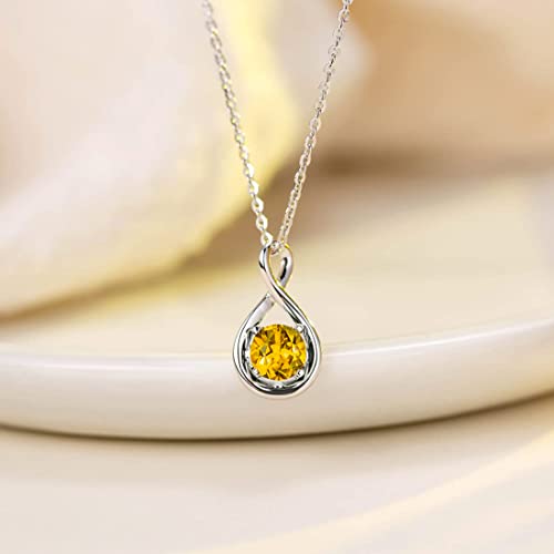 14K Solid White Gold Natural Citrine Pendant With Sterling Silver Chain Dainty Infinity Necklace November Birthstone Yellow Topaz Gemstone Jewelry Anniversary Birthday Christmas Gifts For Women Girls #TOP2