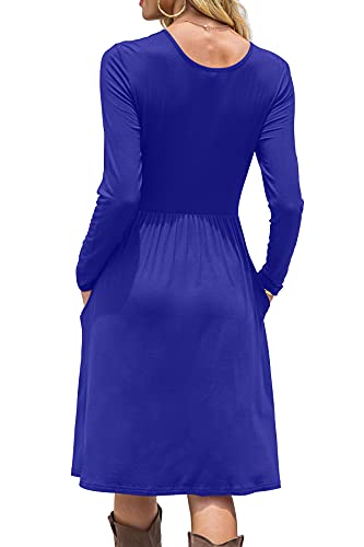 Image of DB MOON Women Casual Long Sleeve Dresses Empire Waist Knee Length Loose Dress with Pockets