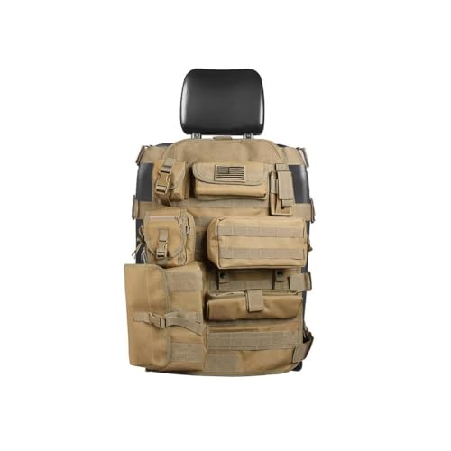 SUNPIE Upgrade Larger Seat Protector Universal Fit Tactical Seat Cover Beige for Trucks Pickup SUV, Compatible with JL/JT, JK, TJ, Compatible with F150 Multi Pockets Molle Seat Back Organizer