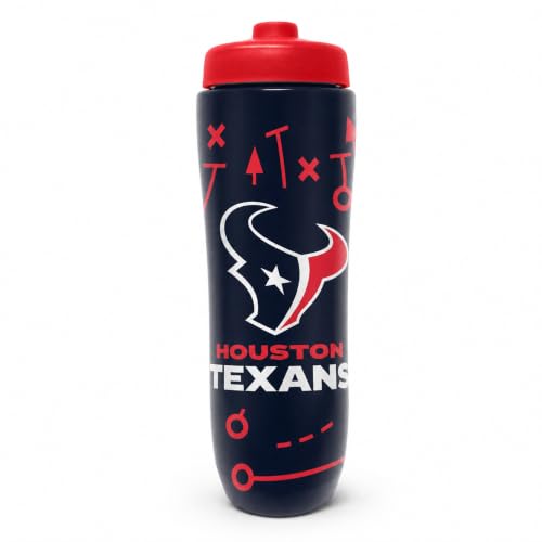 Image of Party Animal NFL Football Squeeze Bottle, 32 oz, Houston Texans 2 | Slim, lightweight BPA-free sports water bottle with quick-flow squeeze; fits backpacks & cup holders for kids or adults