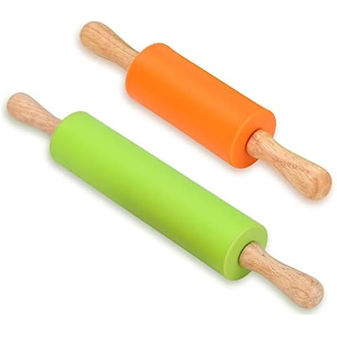 Alimat PluS Silicone Rolling Pin, Dough Roller for Pizza, Cookie with Wooden Handle and Surface, 2 Pack Rolling Pins for Baking (9+12 Inch) Cover