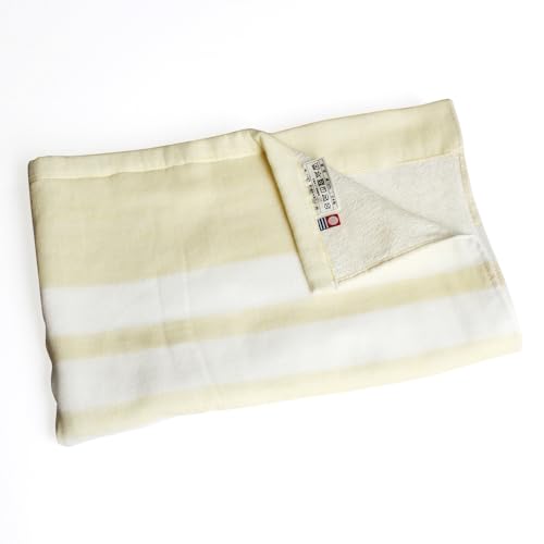 f/l やさしい暮らし【今治 お昼寝ケット】タオルケット 子供 夏用 保育園 ボーダー柄 おしゃれ パイル&ガーゼ ベビーケット おくるみ マルチケット スローケット オフィス ひざ掛け (イエロー)