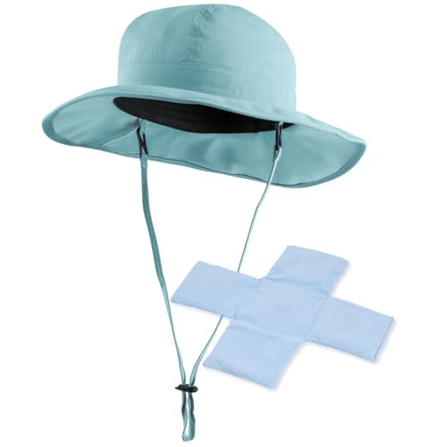 POWERCAP ICE Sun Hat Instant Cooling with Reusable Ice Packs UPF 50 UV Sun Protection for Hot Weather Light Blue