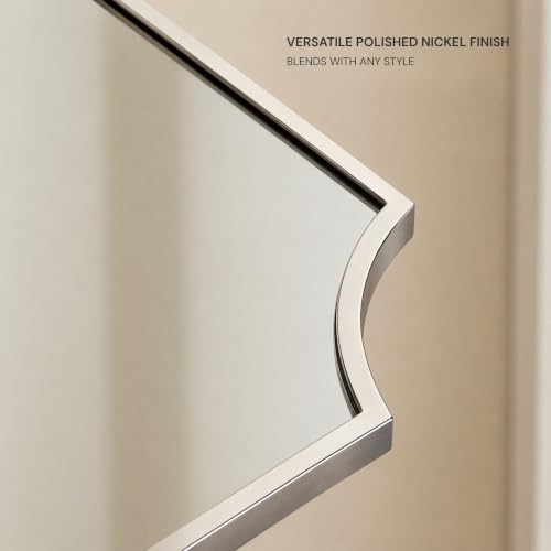 Image of TEHOME 24x32'' Scalloped Polished Nickel Bathroom Vanity Mirror, Silver Metal Framed Bathroom Mirror