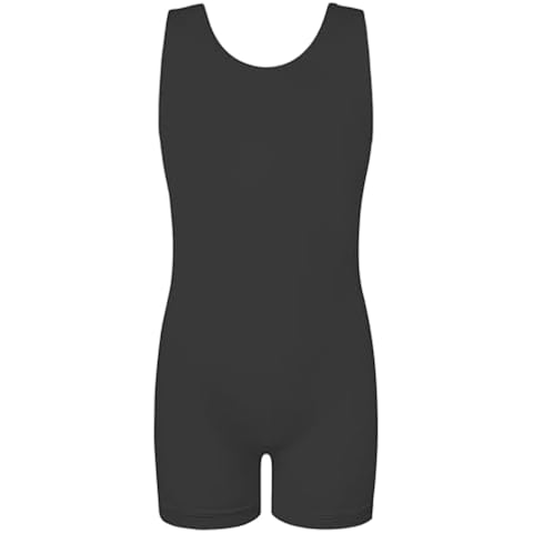 Nymphperi Leotards for Girls Gymnastics Size 3t 4t Simple Solid Black Biketards with Shorts Breathable Scoop Neck Unitards for Swimming Competition Cover