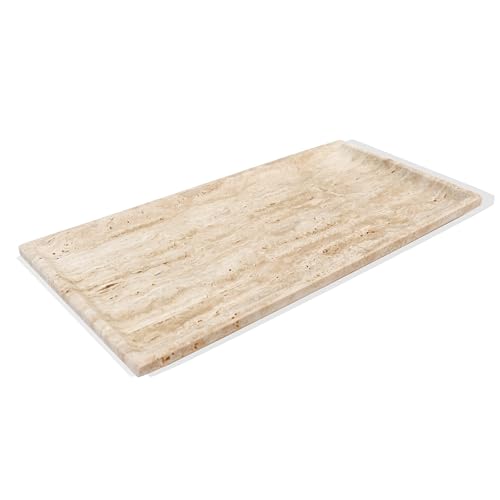 Bandeja de lujo de mármol travertino beige natural, para fregadero de cocina, botellas de jabón de baño, maquillaje, bandeja organizadora de toallas