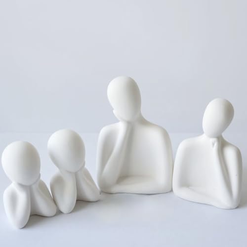 Image of Couple Family Statue | Ceramic Thinker Sculpture | Home Decor Items for Living Room Show Piece | Table Artifact (White | Set of 4)