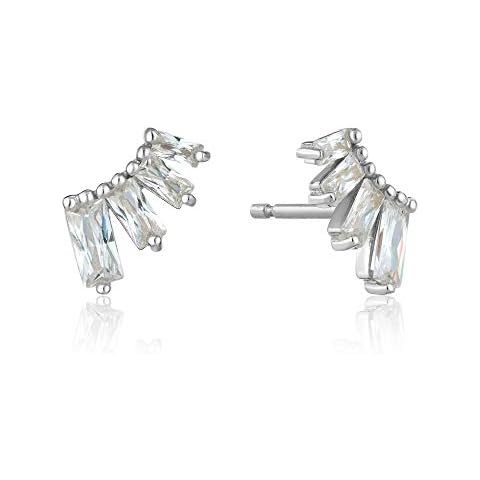 Ania Haie 925 Sterling Silver Unusual Cubic Zirconia Bar Stud Earrings, Rhodium Plated Cover