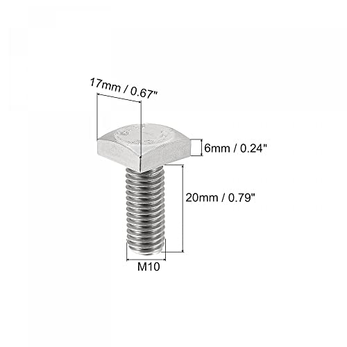 Image of uxcell Square Head Bolt, 5pcs M10x20mm Fully Thread 304 Stainless Steel Grade C Square Machine Screws